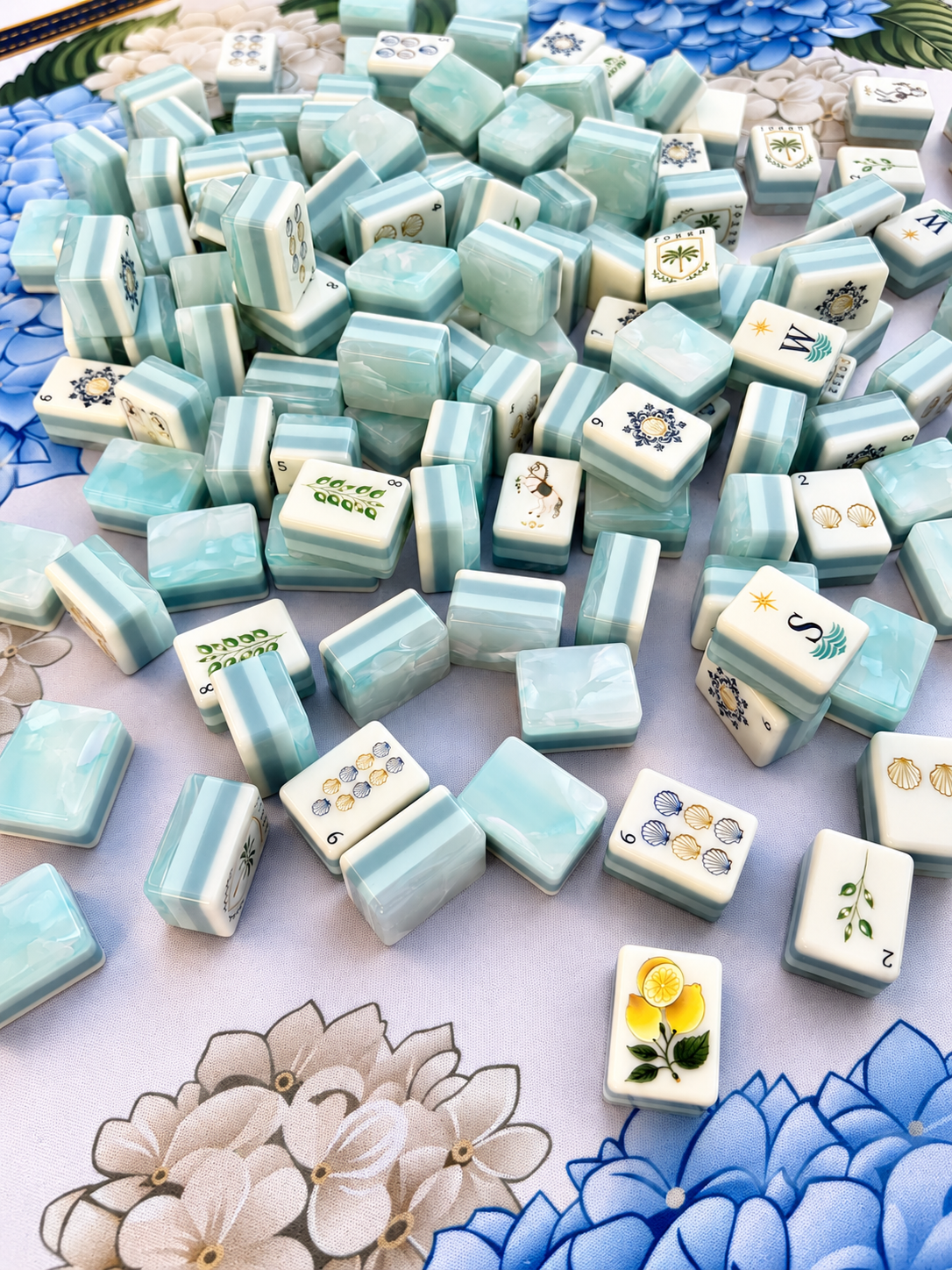 Coastal Tile Society tiles styled on the hydrangea mat