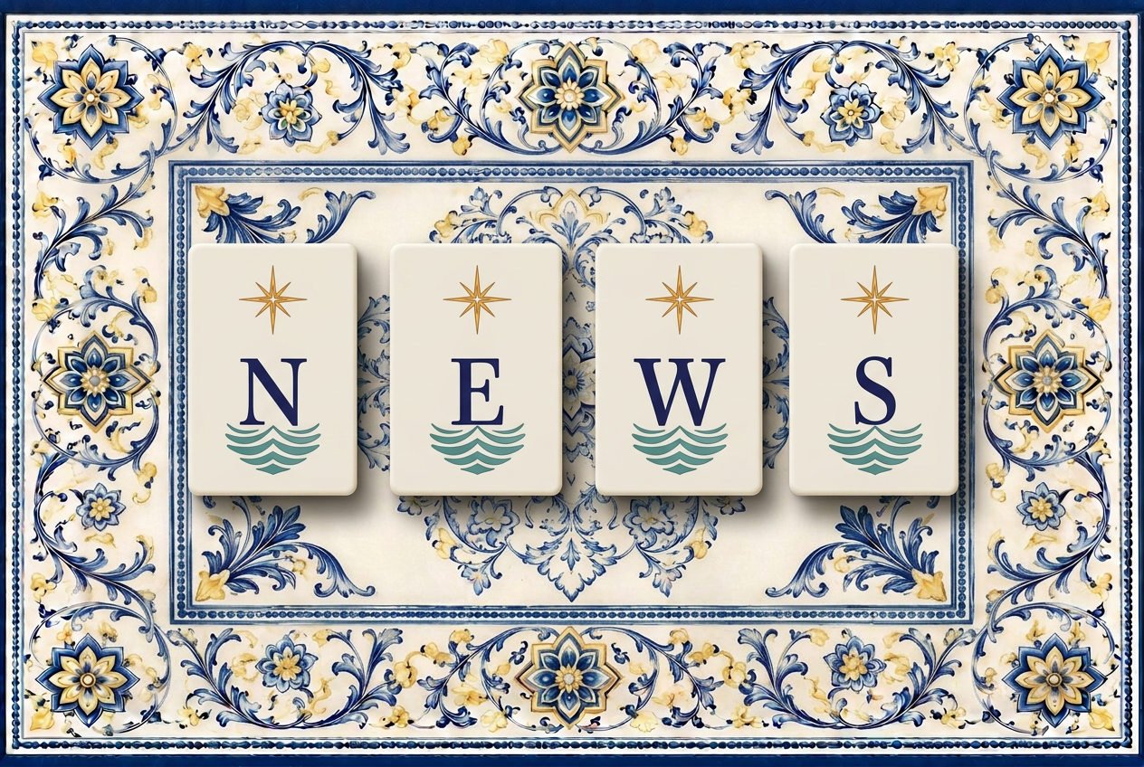 North, East, West, South honor tiles on the Valencia Spanish-tile mat
